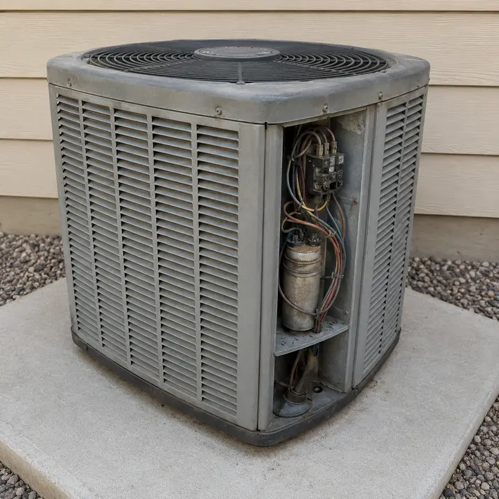 HVAC condenser unit before repair